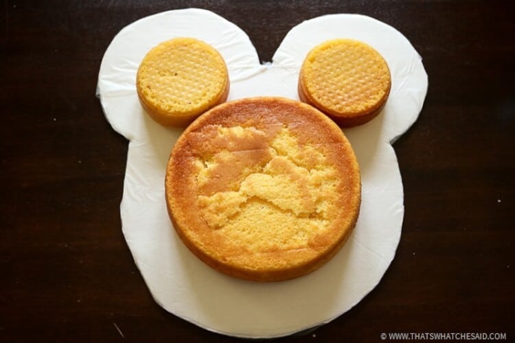 Layer 1 of Mickey Mouse Cake