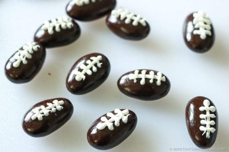 Chocolate Covered Almonds into Football Treats