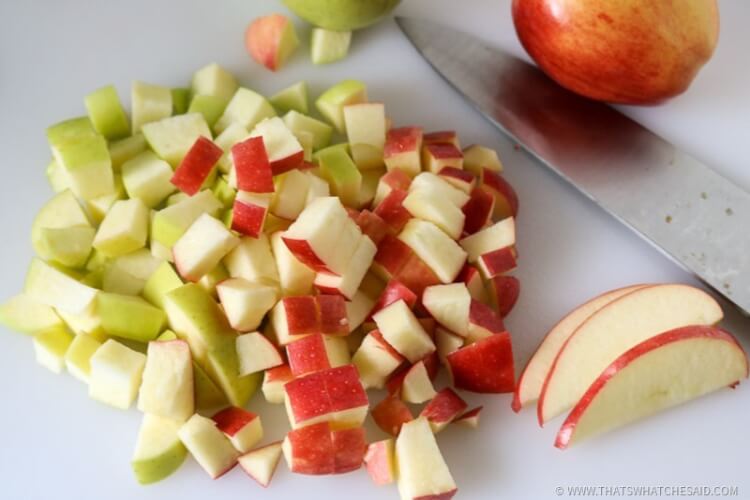 Cut apples in small bite sized pieces to add to fall sangria