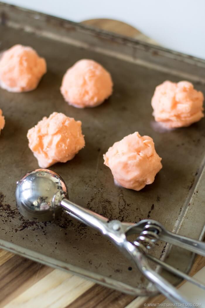 Scoops of Sherbert Icecream frozen in balls