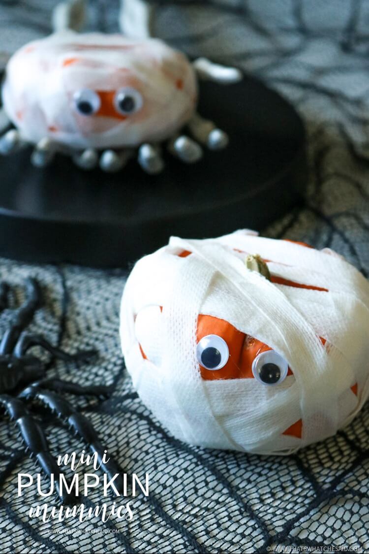 Halloween Kids Craft Idea - Mini Pumpkin Mummies