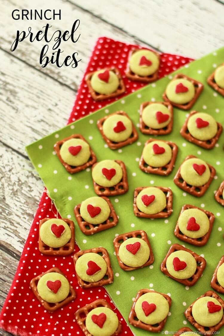 Easy Holiday Sweet Treat - The Grinch Pretzel Bites