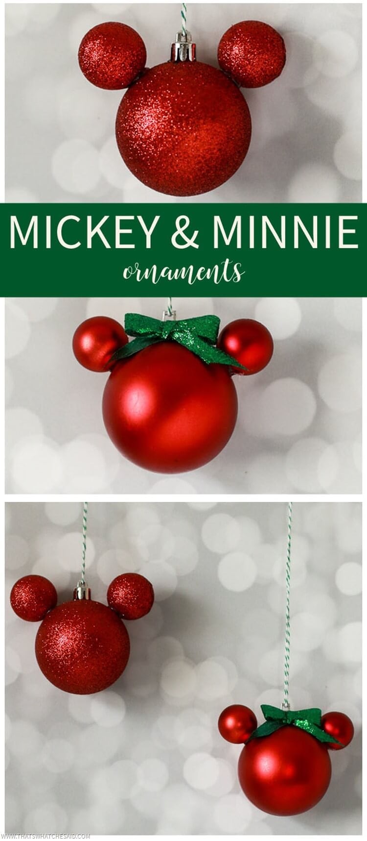 Make your own Mickey & Minnie Ornaments from plastic ball ornaments!