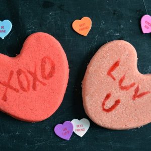 Heart Shaped Bath Bombs with xoxo and Luv u on them