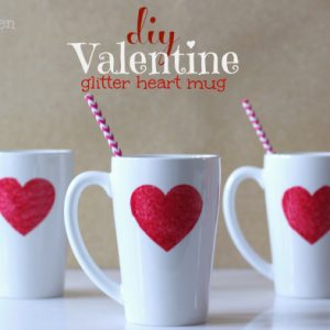 White mugs with Red Glitter Hearts