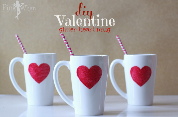 White mugs with Red Glitter Hearts