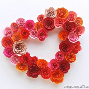 Heart shaped wreath made of rolled paper flowers