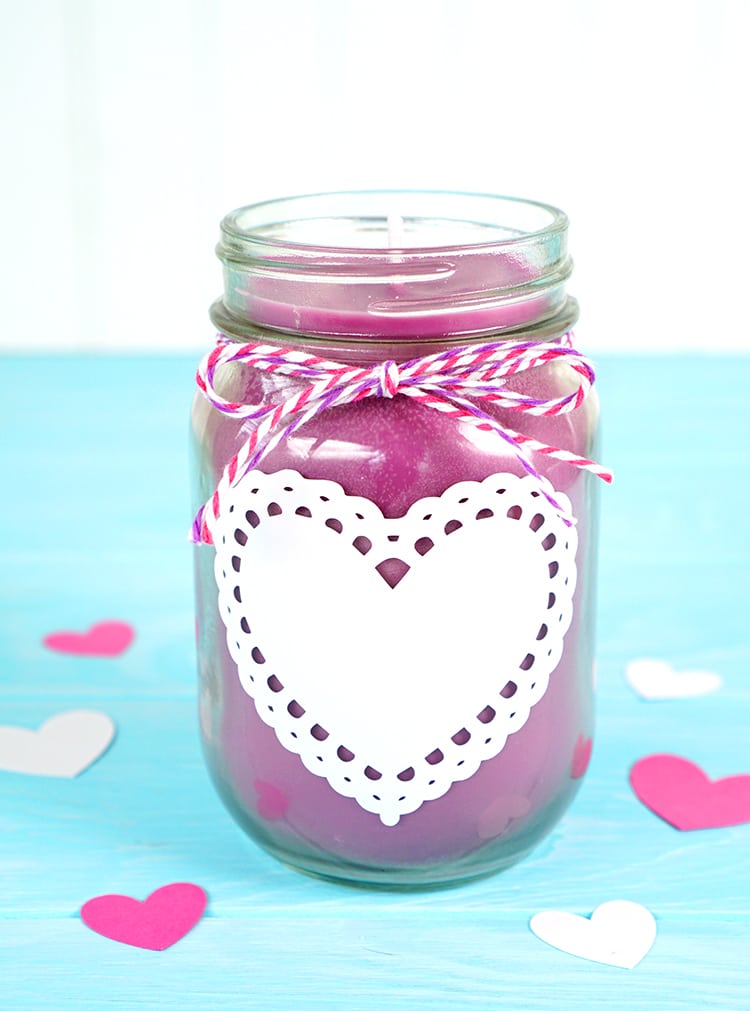 Mason Jar candle wtih Heart vinyl design