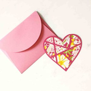 Pink paper envelope with Heart card