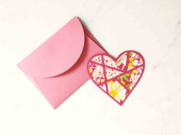 Pink paper envelope with Heart card