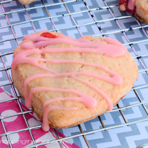 heart scones with cherry drizzle
