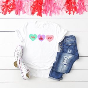 White T with Conversation Heart SVG file in iron-on