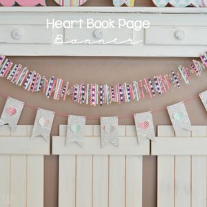 bunting banner made of book pages with heart accents
