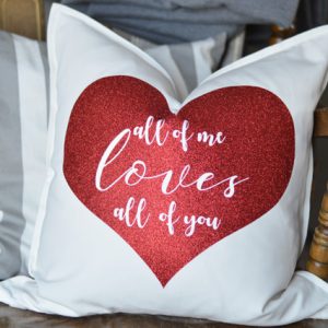 White Pillow with Heart design in iron on