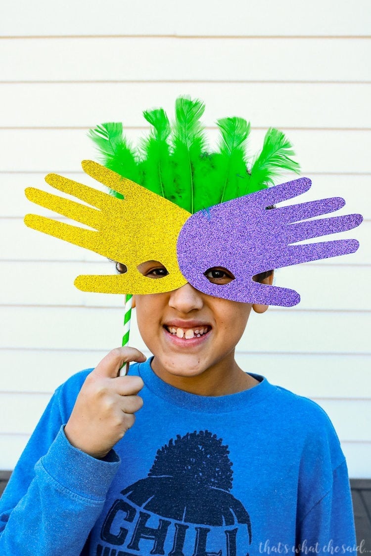 Family Friendly Mardi Gras Handprint Masks