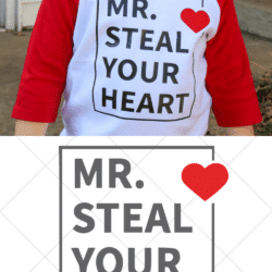 Two photo Pin collage of SVG design and finshed project - boys Valentine's day shirt