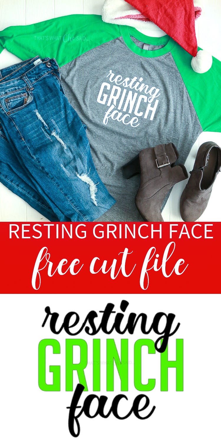 Resting Grinch Face - Holiday Free Cut File. Make this awesome shirt and pair it with your favorite pair of jeans and shoes for the perfect holiday shopping outfit! #grinch 