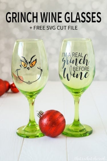 Free SVG + cut files for this awesome Grinch Wine Glass
