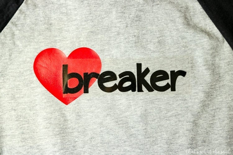 2 colors of Heat Transfer Vinyl Layered on a Kid's Valentines Day Shirt