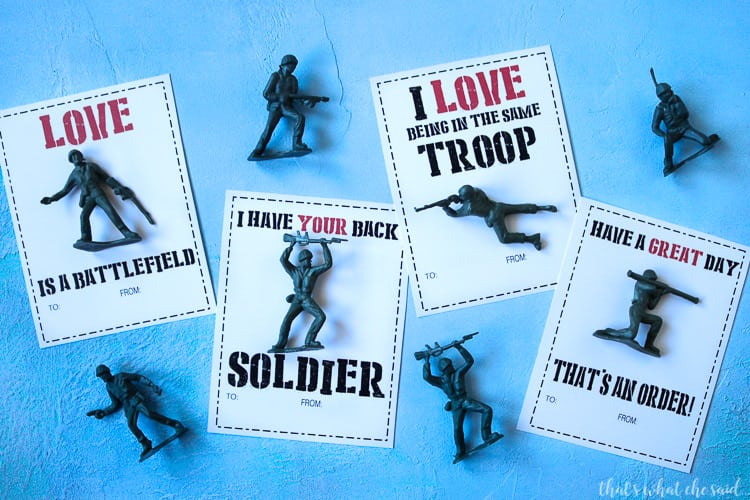 Fun and Easy Army men Valentine Printable Cards