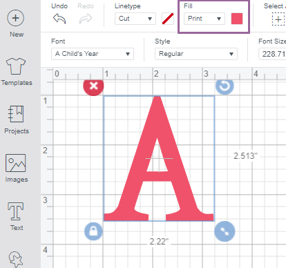 indication on cricut design space screen where to change your fill from cut to print for print then cut projects