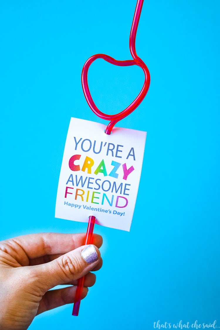 Crazy Straw Valentine Card Printable