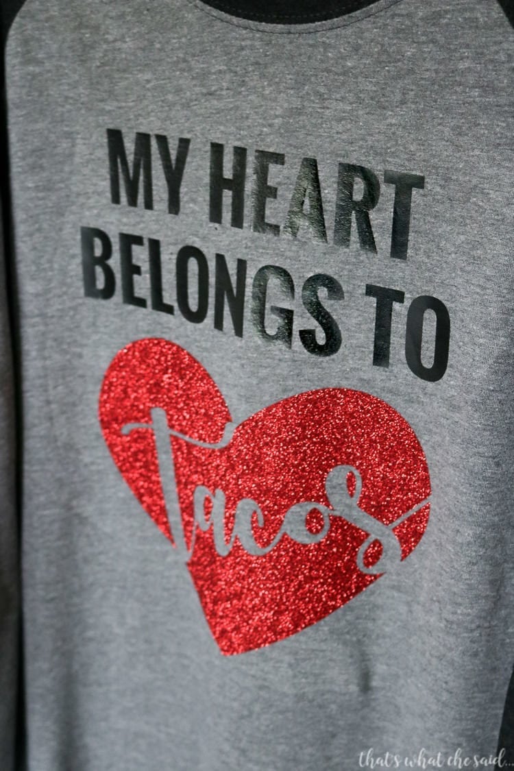 Use your Cricut to create this fun Valentine's Day Shirt with glitter heat transfer vinyl.