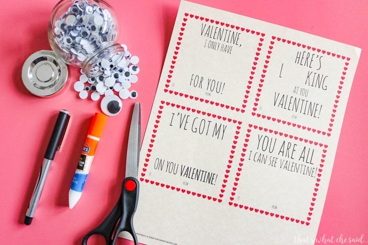 Google Eye Valentine Card Printable Supplies