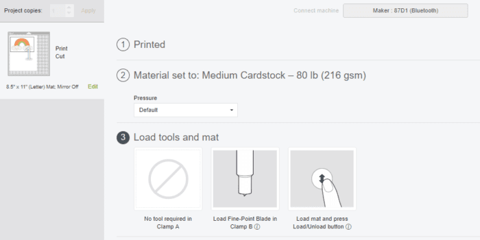 Load Tools and Mat Screen in Cricut Design Space