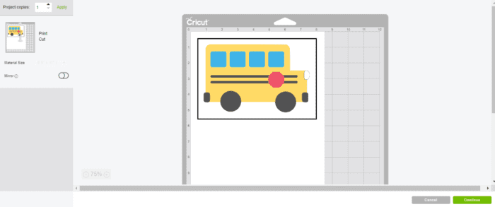 Mat Screen to show how project will print using print then cut feature