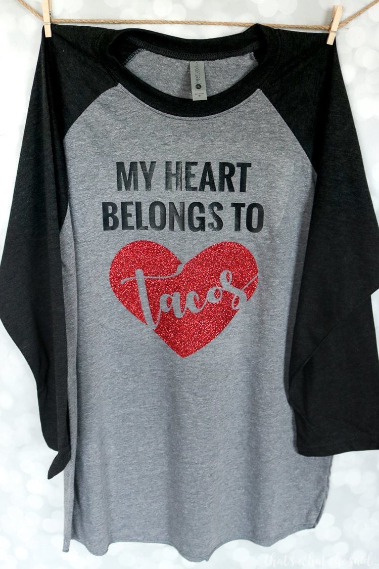 Free Valentine's SVG File for this My Heart Belongs to Tacos Shirt!
