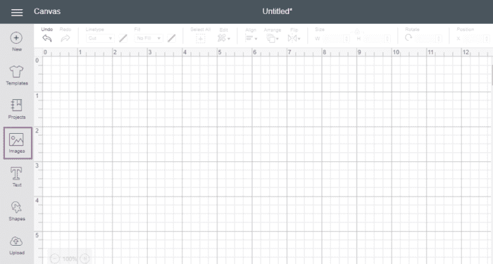 Blank Canvas in Cricut Design Space with Images Tool Highlighted
