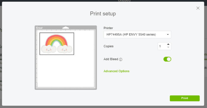 Printing image from cricut access to use on print then cut