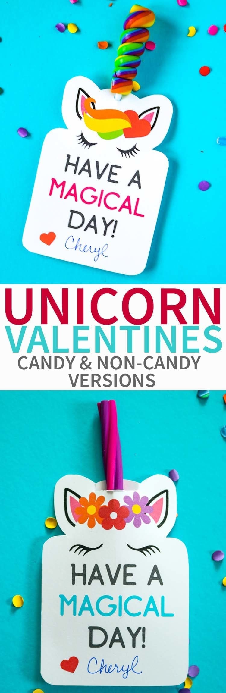 Unicorn Valentines Candy and Non-Candy Versions