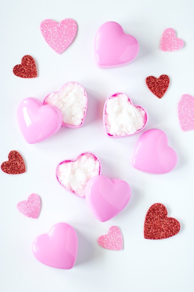 Easy Homemade Sugar Lip Scrub in Heart Containers for Valentine's Day