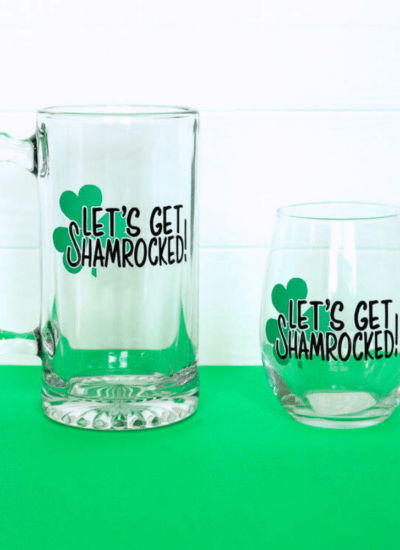 Let's Get Shamrocked SVG on a Beer mug and wine glass in square format
