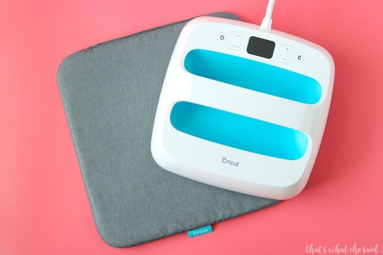 Cricut EasyPress with EasyPress Mat. Cricut EasyPress with EasyPress Mat. This makes using iron on a breeze! Get the best adhesion with this awesome press that fits perfectly on a shelf! No bulky equipment here.