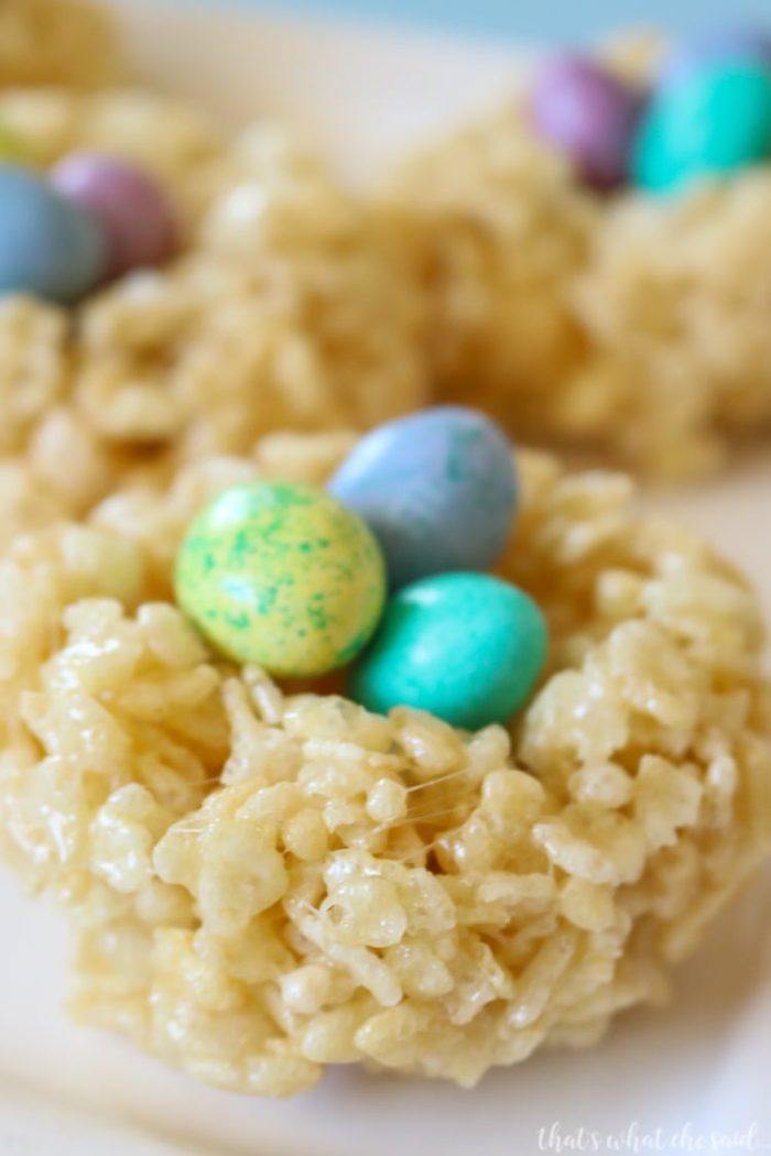 Nest Easter Rice Krispie Treats are perfect for a sweet treat or to adorn your table settings for your Easter Celebrations