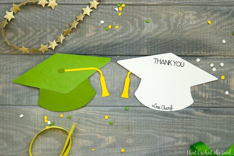 This shows the front of the cap design and the back of the card area to write your thanks.