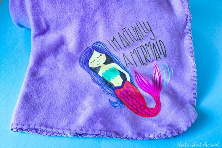 Purple Blanket with Mermaid Iron On Design