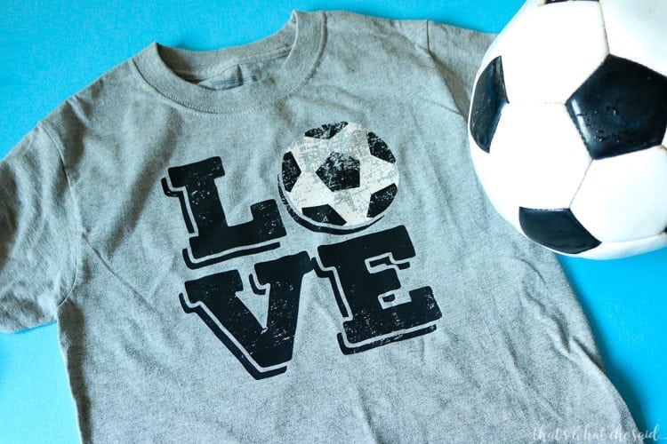 Soccer Love Cricut Iron On Design on Grey T-shirt