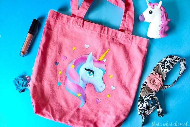 Pink Canvas Tote with Unicorn Iron on Design