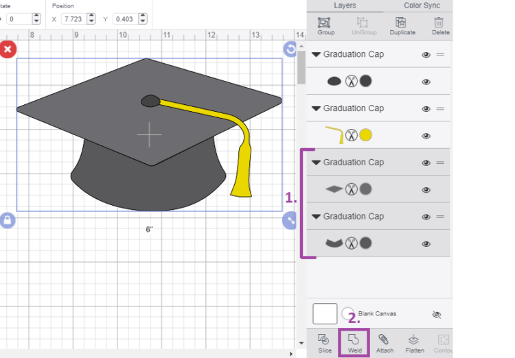 Weld bottom and top of design together in Cricut Design Space