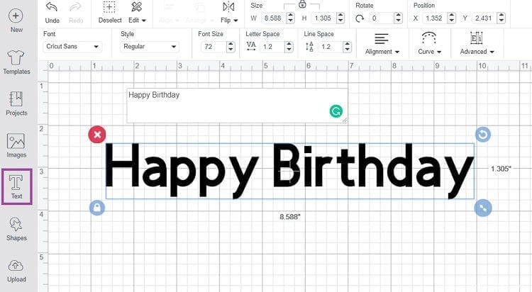 Write Wording in Cricut Design Space using the Text Tool