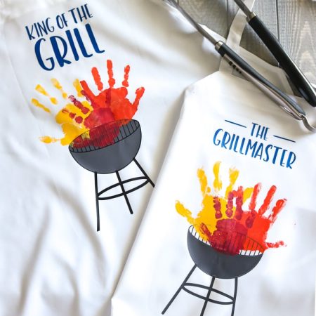 DIY Aprons with Grills and children's handprint as grill flames