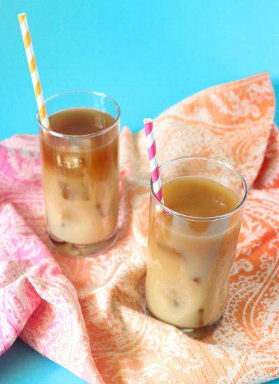 Iced Coffee in glasses with paper straws