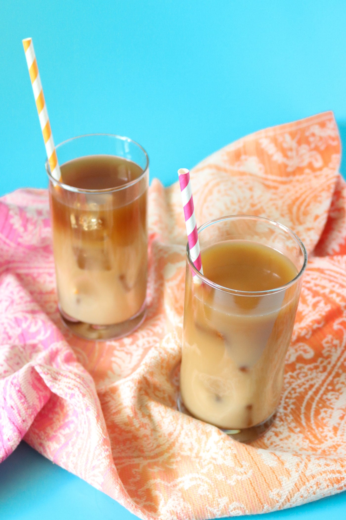 Iced Coffee in glasses with paper straws