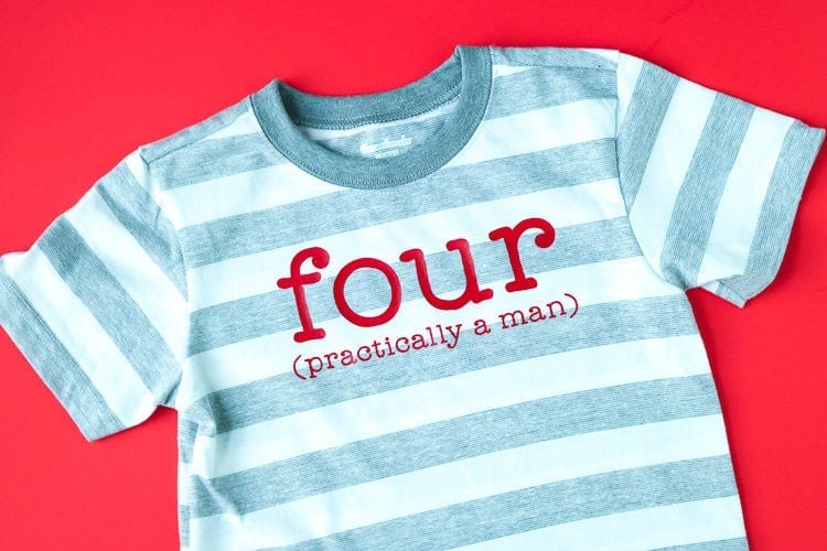 Grey and White striped shirt with Iron on Design for boy's 4th Birthday