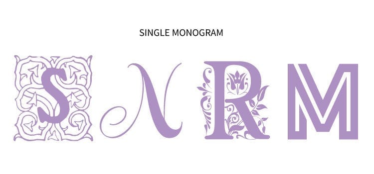 4 Examples of Single Monograms in different types of free monogram fonts