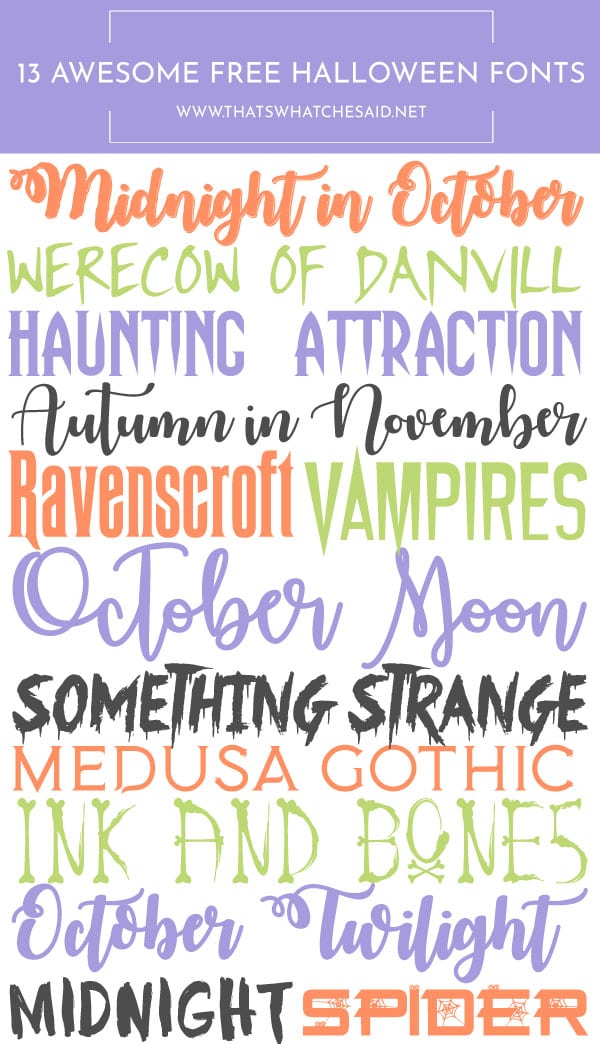 13 Awesomely Free Halloween Fonts! Download these and use them for your personal Halloween arts and crafts projects! Perfect for invites, banners and more!